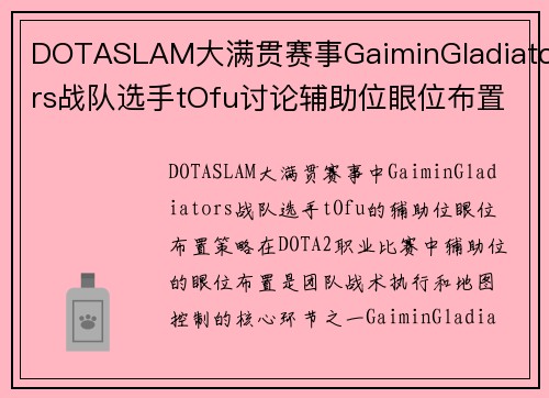 DOTASLAM大满贯赛事GaiminGladiators战队选手tOfu讨论辅助位眼位布置
